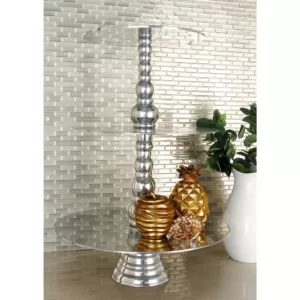 LITTON LANE 23 in. Polished Silver Aluminum 3-Tiered Round Cake Stand