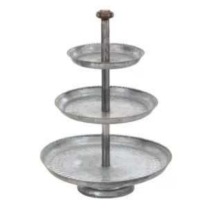 LITTON LANE 3-Tier Farmhouse Iron Cake Stand in Gray