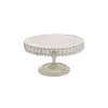 LITTON LANE 16 in. W x 9 in. H Whitewashed and Rust Brown Round Iron Cake Stand with Floral Bunting Overhang