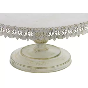 LITTON LANE 22 in. W x 10 in. H Whitewashed and Rust Brown Round Iron Cake Stand with Floral Bunting Overhang