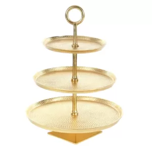 LITTON LANE 3-Tier Modern Aluminum Cake Stand in Gold