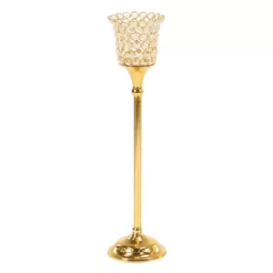 LITTON LANE Gold Aluminum Candle Holders with Bead Accents (Set of 3)