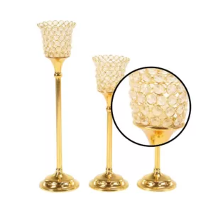 LITTON LANE Gold Aluminum Candle Holders with Bead Accents (Set of 3)