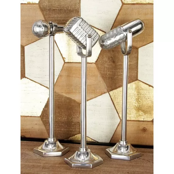 LITTON LANE Vintage Microphone Decorative Sculpture in Polished Silver (Set of 3)