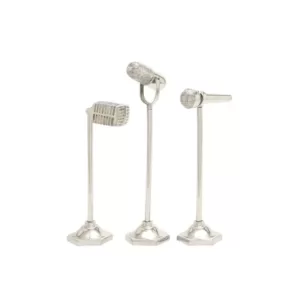 LITTON LANE Vintage Microphone Decorative Sculpture in Polished Silver (Set of 3)