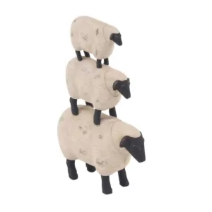 LITTON LANE 3-Stacked Sheeps Polystone Sculpture in Off White