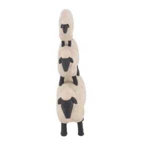 LITTON LANE 3-Stacked Sheeps Polystone Sculpture in Off White