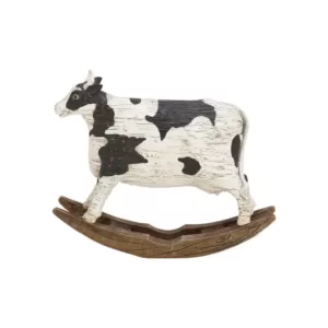 LITTON LANE Rectangular Polystone Cow Sculpture on Curved Rocker