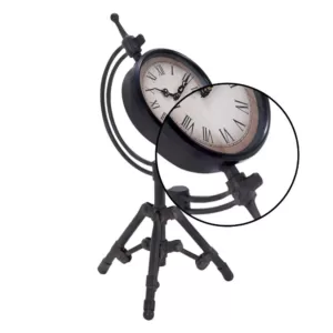 LITTON LANE Classical 14 in. x 7 in. Rusted Black Iron Tripod Table Clock