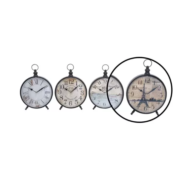 LITTON LANE 12 in. x 9 in. Vintage-Style Black Round Peg-Legged Table Clocks (Set of 4)