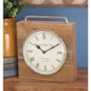 LITTON LANE 11 in. x 10 in. Rustic Wood and Iron Brown Square Table Clock