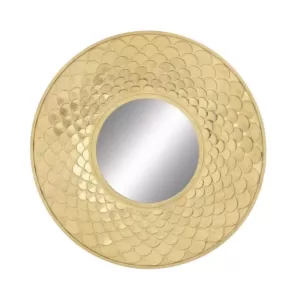 LITTON LANE Medium Round Gold Contemporary Mirror (32 in. H x 32 in. W)