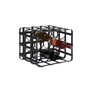 LITTON LANE 12-Bottle Black Iron Cage Wine Rack