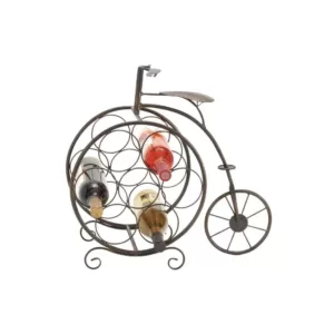 LITTON LANE Brass Brown Penny Farthing Bike 8-Bottle Wine Rack