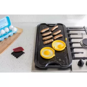 Lodge 5-Piece Black Cast Iron Reversible Stovetop Griddle Set with Egg Rings