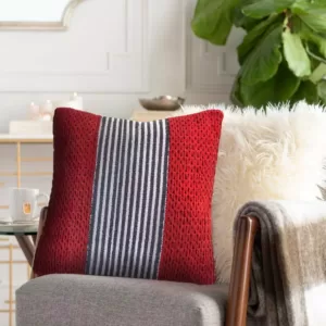 LR Home Bright Red 20 in. x 20 in. Striped Throw Pillow