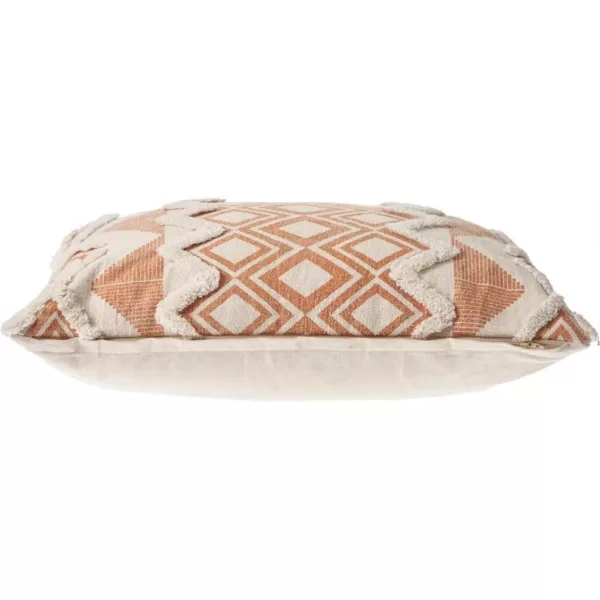 LR Home 36 in. x 14 in. Orange/Cream Tufted Geometric Burnt Cotton Standard Throw Pillow