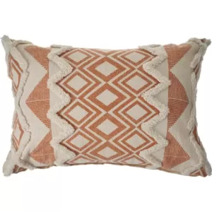 LR Home 36 in. x 14 in. Orange/Cream Tufted Geometric Burnt Cotton Standard Throw Pillow