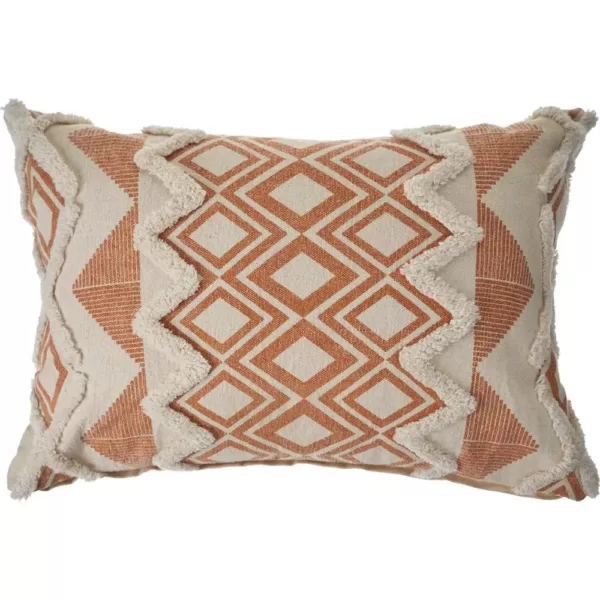 LR Home 36 in. x 14 in. Orange/Cream Tufted Geometric Burnt Cotton Standard Throw Pillow