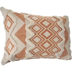 LR Home 36 in. x 14 in. Orange/Cream Tufted Geometric Burnt Cotton Standard Throw Pillow