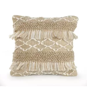 LR Home 20 in. x 20 in. Rustic Beige/White Neutral Fringe Geometric Standard Throw Pillow