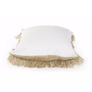 LR Home Fringe 20 in. x 20 in. Beige/White Neutral Polyester Standard Throw Pillow