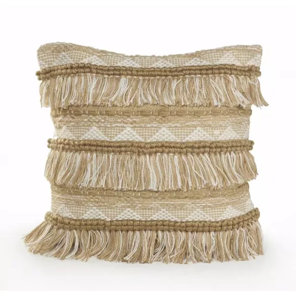 LR Home Fringe 20 in. x 20 in. Beige/White Neutral Polyester Standard Throw Pillow