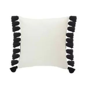 LR Home Trinity Black and Ivory Stripe Fringe Soft Poly-fill 20 in. x 20 in. Throw Pillow