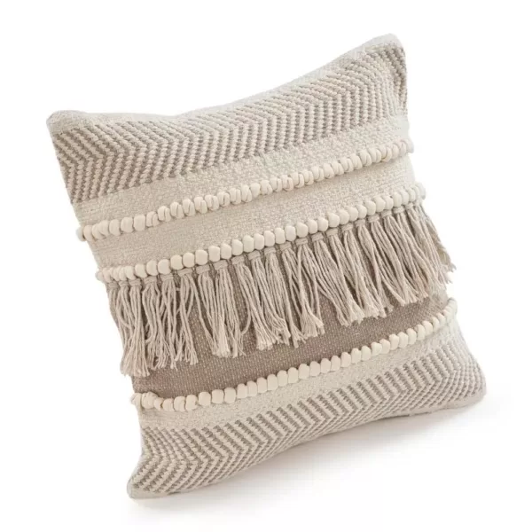 LR Resources Farmhouse Beige and Natural Geometric Hypoallergenic Polyester 20 in. x 20 in. Throw Pillow