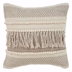 LR Resources Farmhouse Beige and Natural Geometric Hypoallergenic Polyester 20 in. x 20 in. Throw Pillow