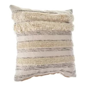 LR Resources Zanthia Cream / Gray / Gold Striped Hypoallergenic Polyester 20 in. x 20 in. Throw Pillow