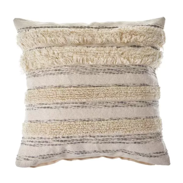 LR Resources Zanthia Cream / Gray / Gold Striped Hypoallergenic Polyester 20 in. x 20 in. Throw Pillow