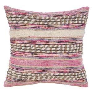 LR Resources Eclectic Pink Striped Hypoallergenic Polyester 18 in. x 18 in. Throw Pillow