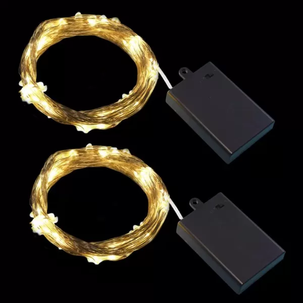 LUMABASE 100-Light Bulbs LED Warm White Battery Operated Multi-Strand Fairy String Lights (Set of 2)