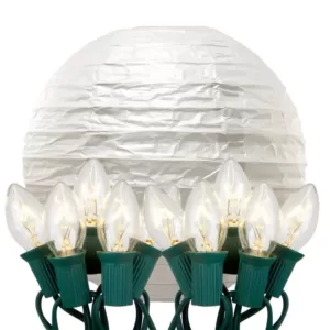 LUMABASE 10 in. 10-Light White Paper Lantern String Lights