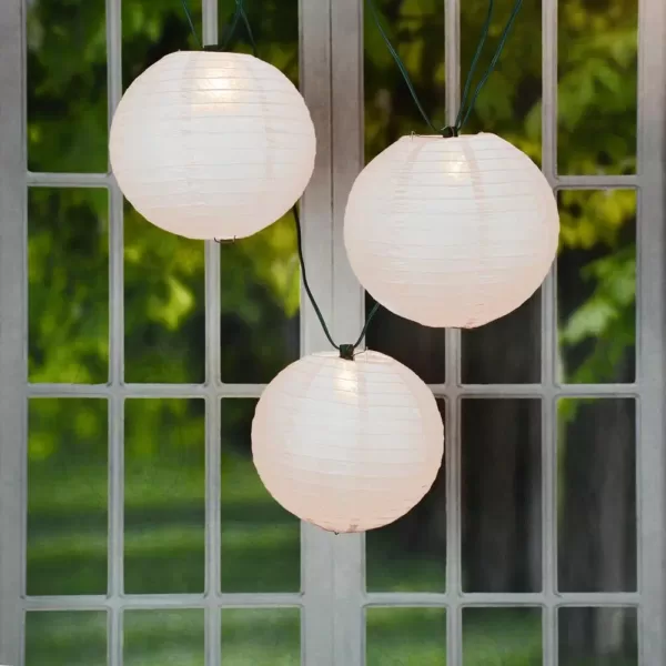 LUMABASE 10 in. 10-Light White Paper Lantern String Lights