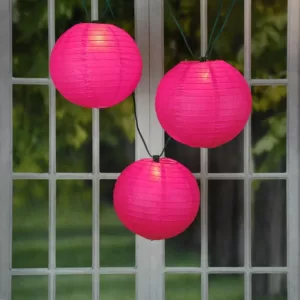 LUMABASE 10 in. 10-Light Fuchsia Paper Lantern String Lights