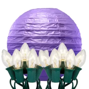 LUMABASE 10 in. 10-Light Purple Paper Lantern String Lights