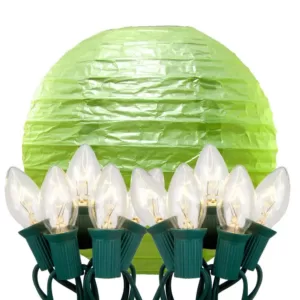 LUMABASE 10 in. 10-Light Green Paper Lantern String Lights