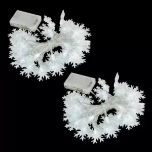 LUMABASE Battery Operated LED White String Lights - Snowflake (Set of 2)