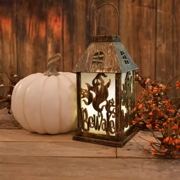 LUMABASE Golden Black Battery Operated Lighted Halloween Lantern