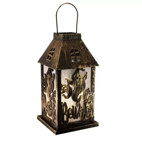 LUMABASE Golden Black Battery Operated Lighted Halloween Lantern