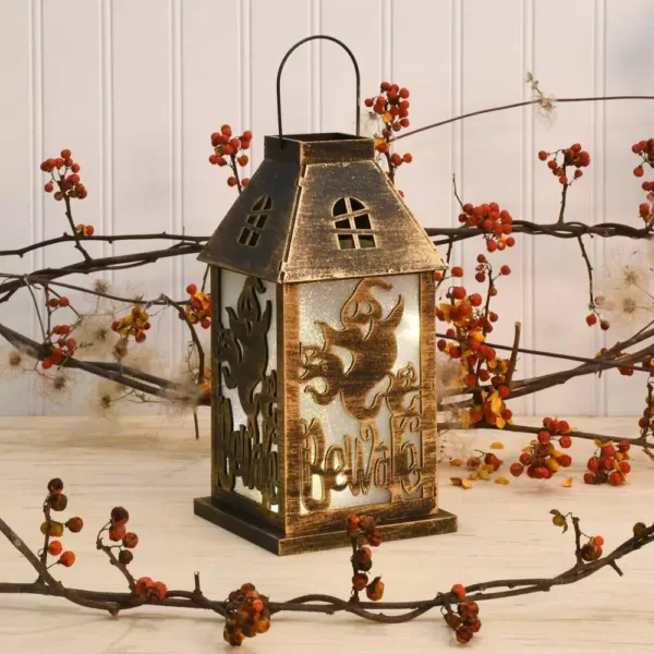 LUMABASE Golden Black Battery Operated Lighted Halloween Lantern