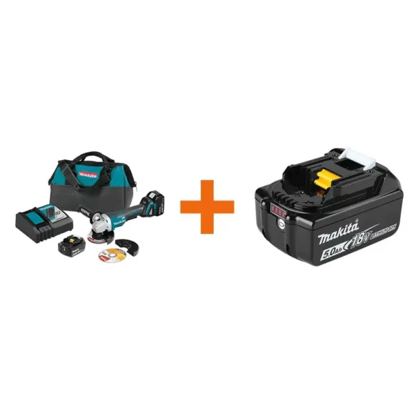 Makita 18V 5.0Ah LXT Brushless 4-1/2 in./5 in. Paddle Switch Cut-Off/Angle Grinder Kit with bonus 18V LXT Battery Pack 5.0Ah