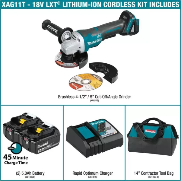 Makita 18-Volt LXT Brushless 4-1/2 in./5 in. Paddle Switch Cut-Off/Angle Grinder Kit with bonus 18-Volt LXT L.E.D. Flashlight