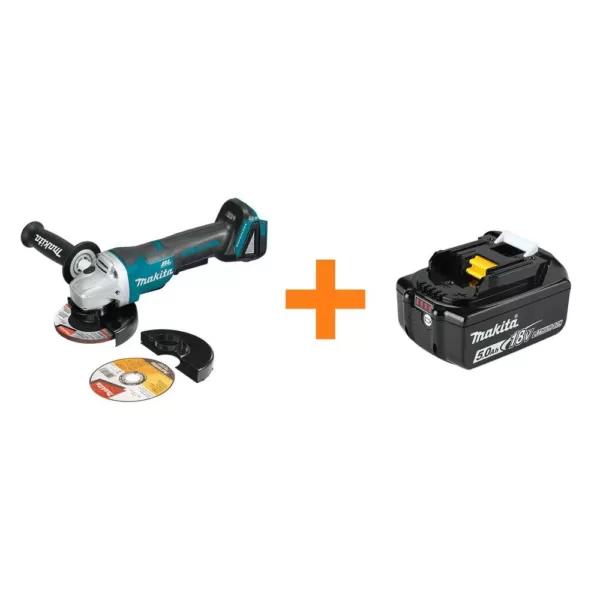 Makita 18V LXT Brushless 4-1/2 in./5 in. Paddle Switch Cut-Off/Angle Grinder with Bonus 18V LXT Battery Pack 5.0Ah