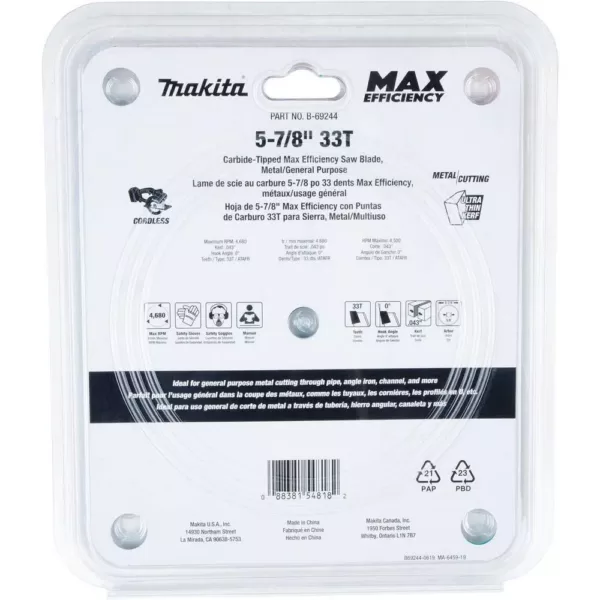 Makita 5-7/8 in. 33T Carbide-Tipped Max Efficiency Saw Blade, Metal/General Purpose