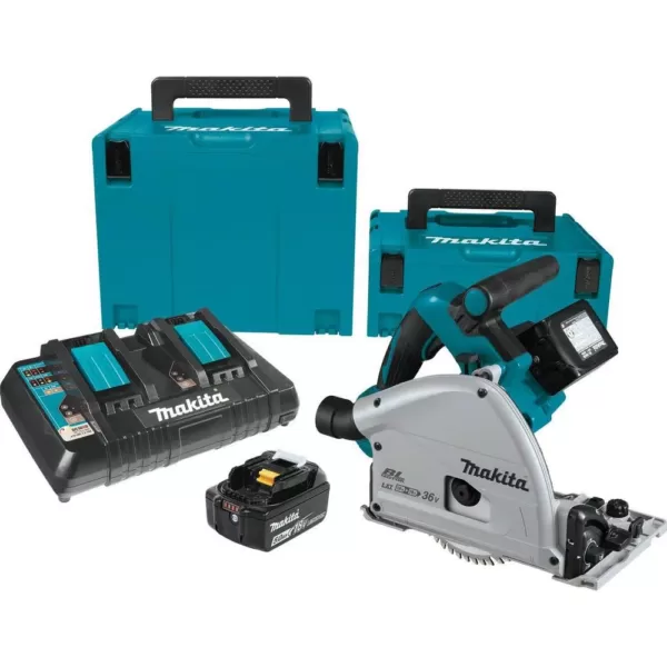 Makita 18-Volt X2 LXT (36V) Brushless 6-1/2 in. Plunge Circ Saw Kit (5.0 Ah) w/55 in. Guide Rail and Guide Rail Clamp (2-Pack)