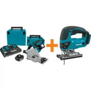 Makita 18-Volt X2 LXT (36-Volt) Brushless 6-1/2 in. Plunge Circular Saw 5.0 Ah with Bonus 18-Volt LXT Cordless Jigsaw