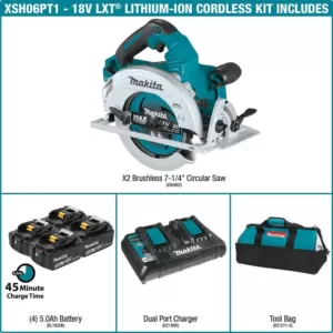 Makita 18-Volt X2 LXT Lithium-Ion (36-Volt) Brushless Cordless 7-1/4 in. Circular Saw Kit with 4 Batteries (5.0Ah)